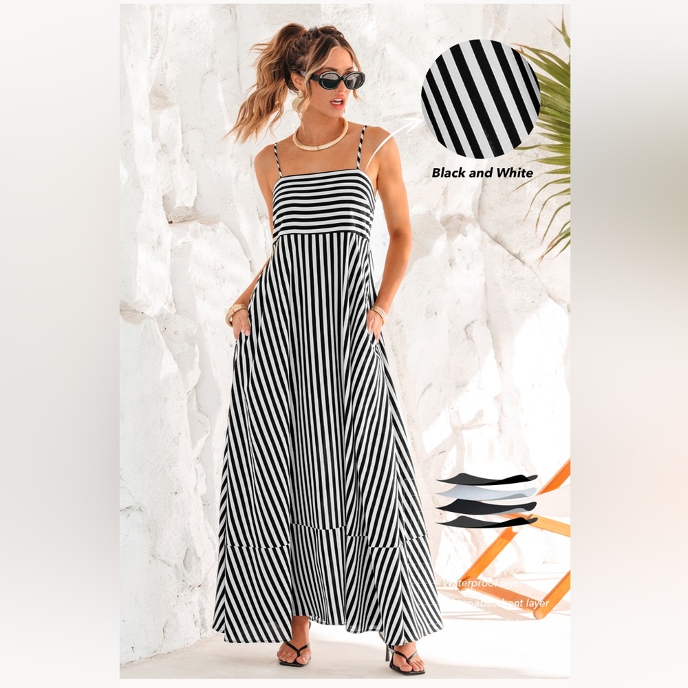 Cupshe Black and White Sleeveless Maxi Sundress Resort Wear